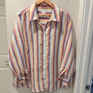 Charter Club Multicolor Striped Women’s Linen button down Shirt size 2X